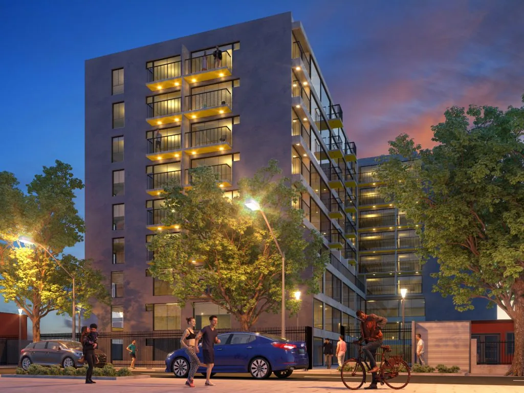 Render fachada Edificio Don Tomás, Conchalí