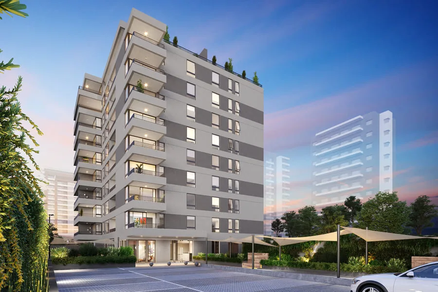 Render de la fachada del Edificio Stay, Las Condes